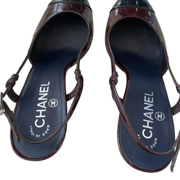 CHANEL Women's Black and Dark Brown Heels - Picture 7 of 10